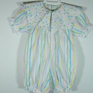 Fantasy Valley Romper Striped & Polka Dots Vintage Size 18 Months